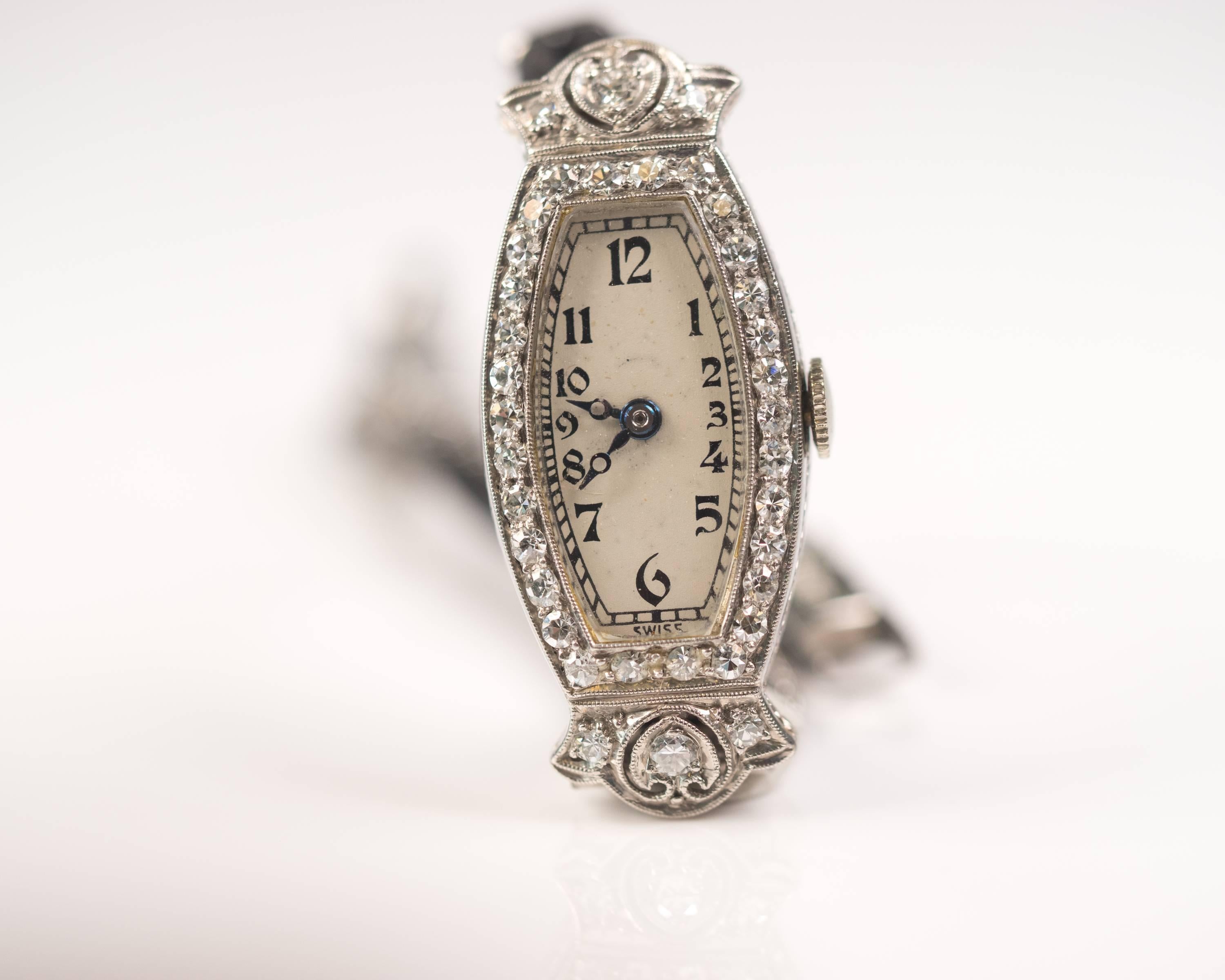 Concord Ladies Platinum Diamond Manual Wind Wristwatch, 1920s 7