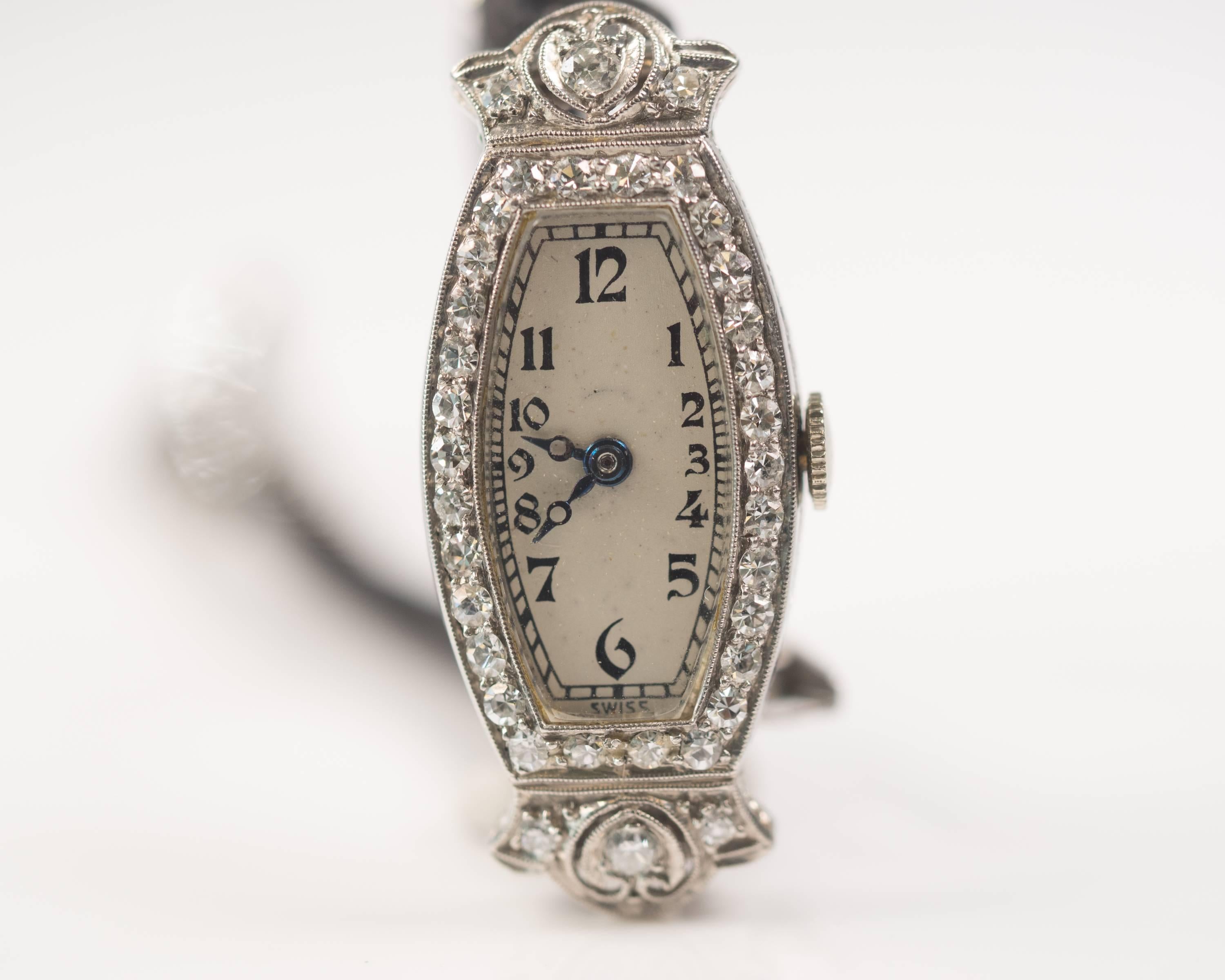 Concord Ladies Platinum Diamond Manual Wind Wristwatch, 1920s 8