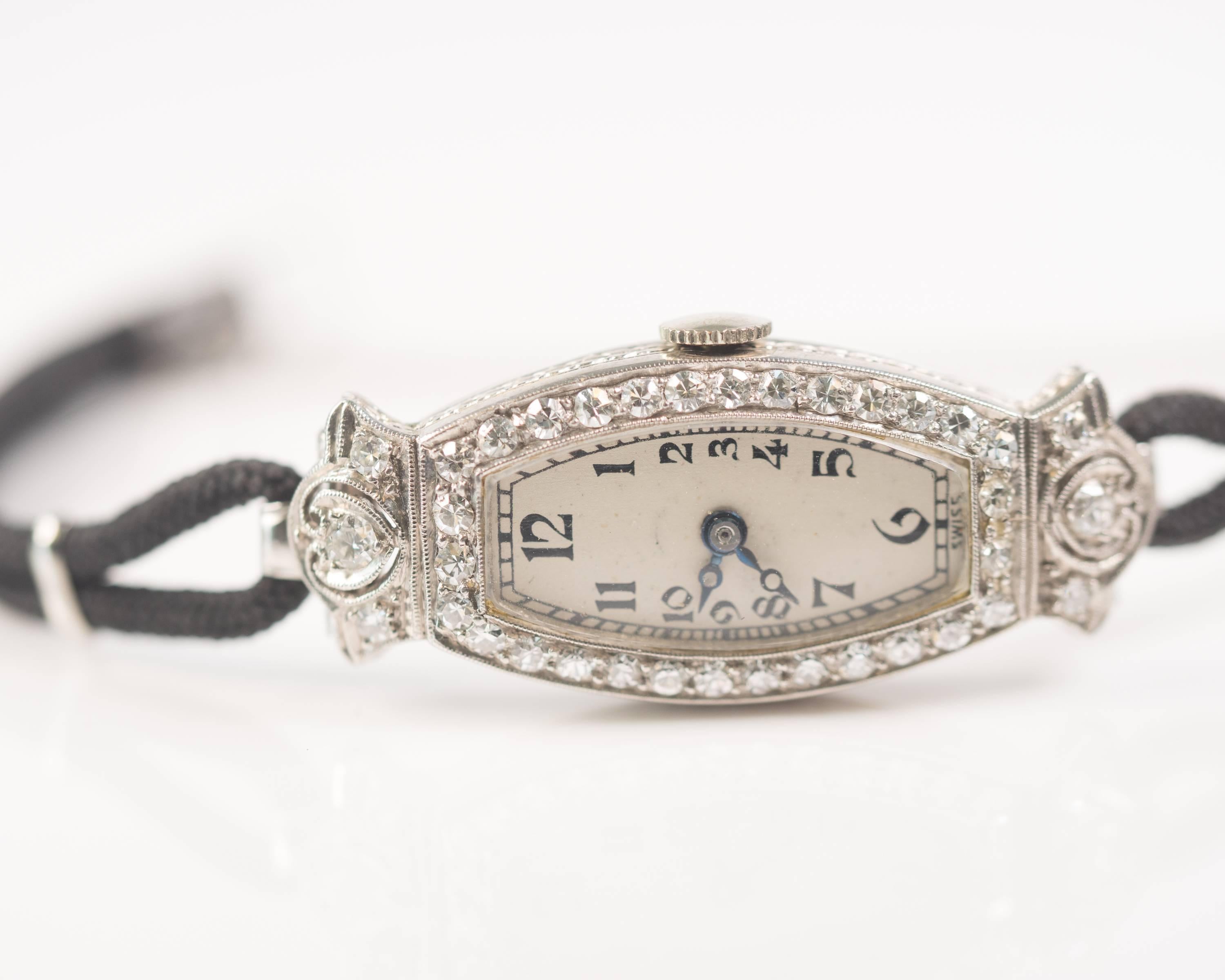 Concord Ladies Platinum Diamond Manual Wind Wristwatch, 1920s In Good Condition In Atlanta, GA