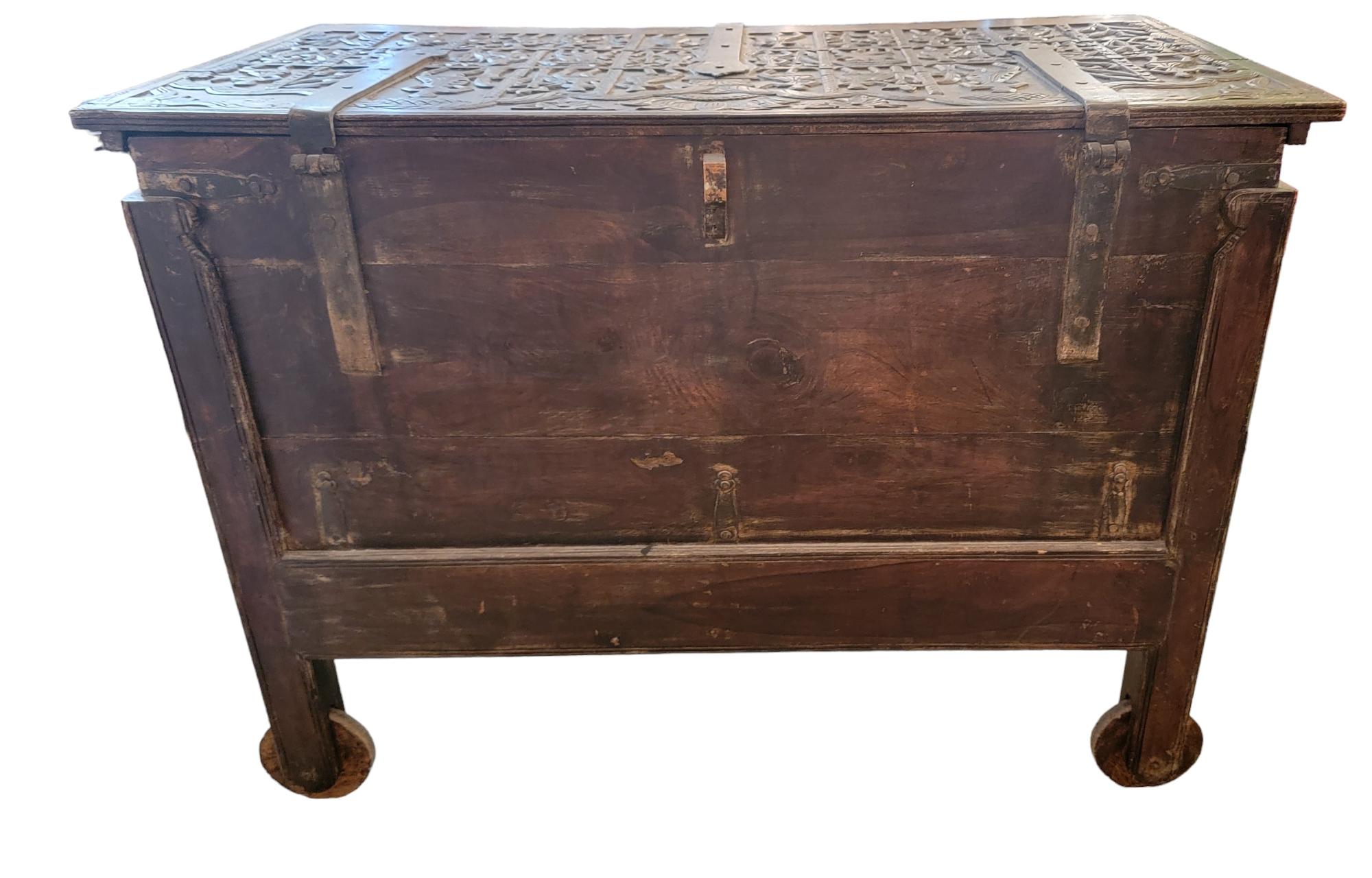 1920s Continental Wooden Chest With Wooden Rollers For Sale 1