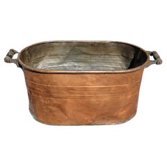 Antique 1920s, Copper Boiler Wash Tub Pot with Wood Handles as Planter