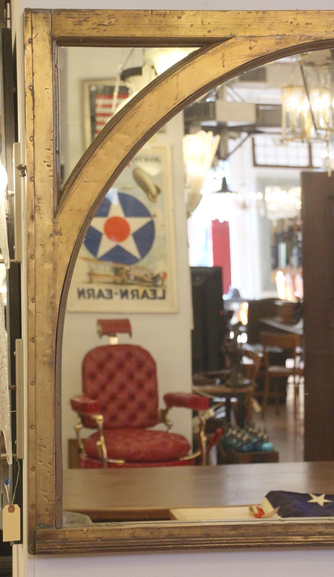Industrial 1920s Copper Clad Arched Window Mirror from a NYC Building