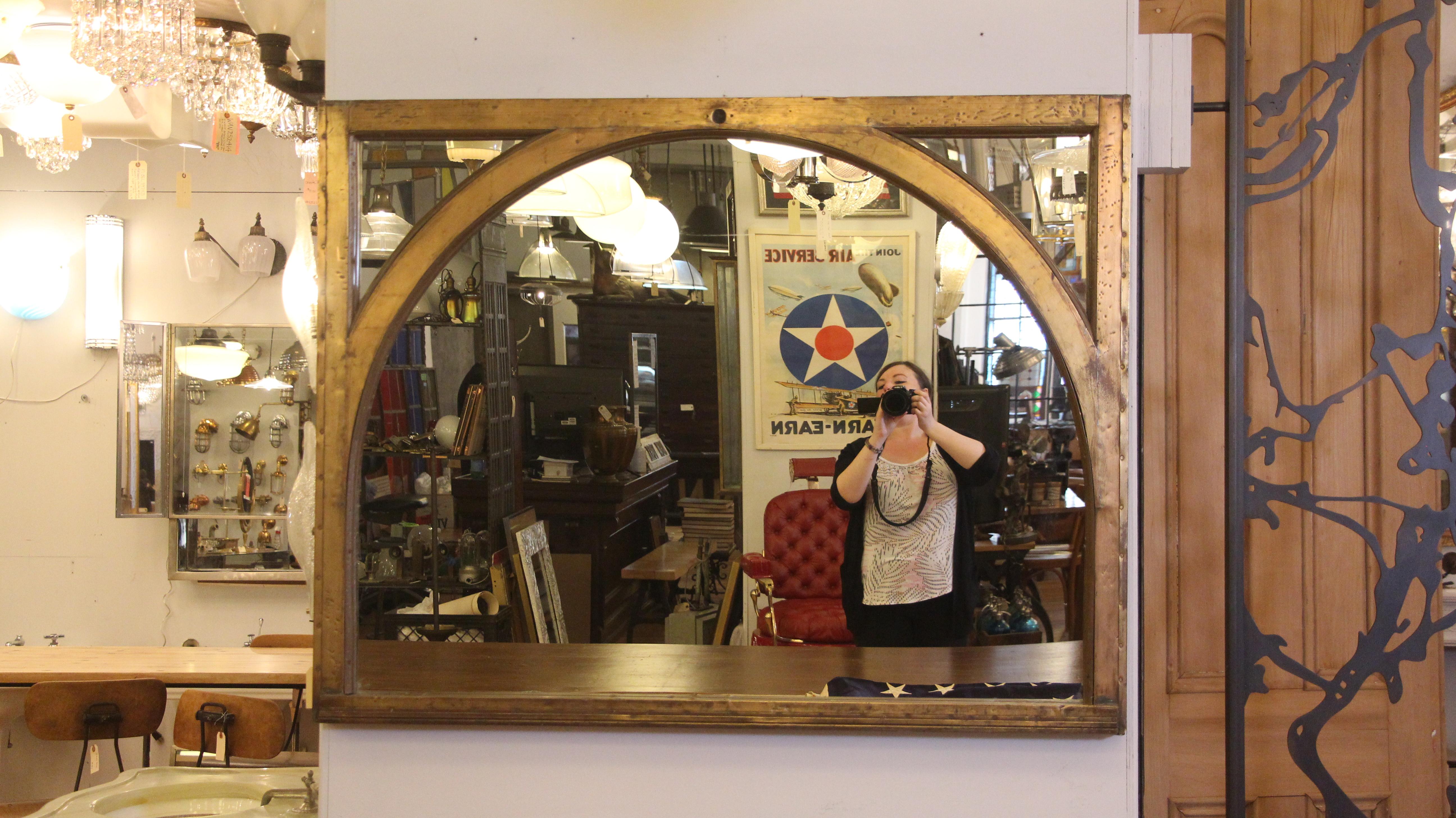 Early 20th Century 1920s Copper Clad Arched Window Mirror from a NYC Building
