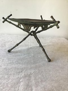 1920s Copper Stamped Dish Or Disc With Patina On Copper Faux Bamboo Stand