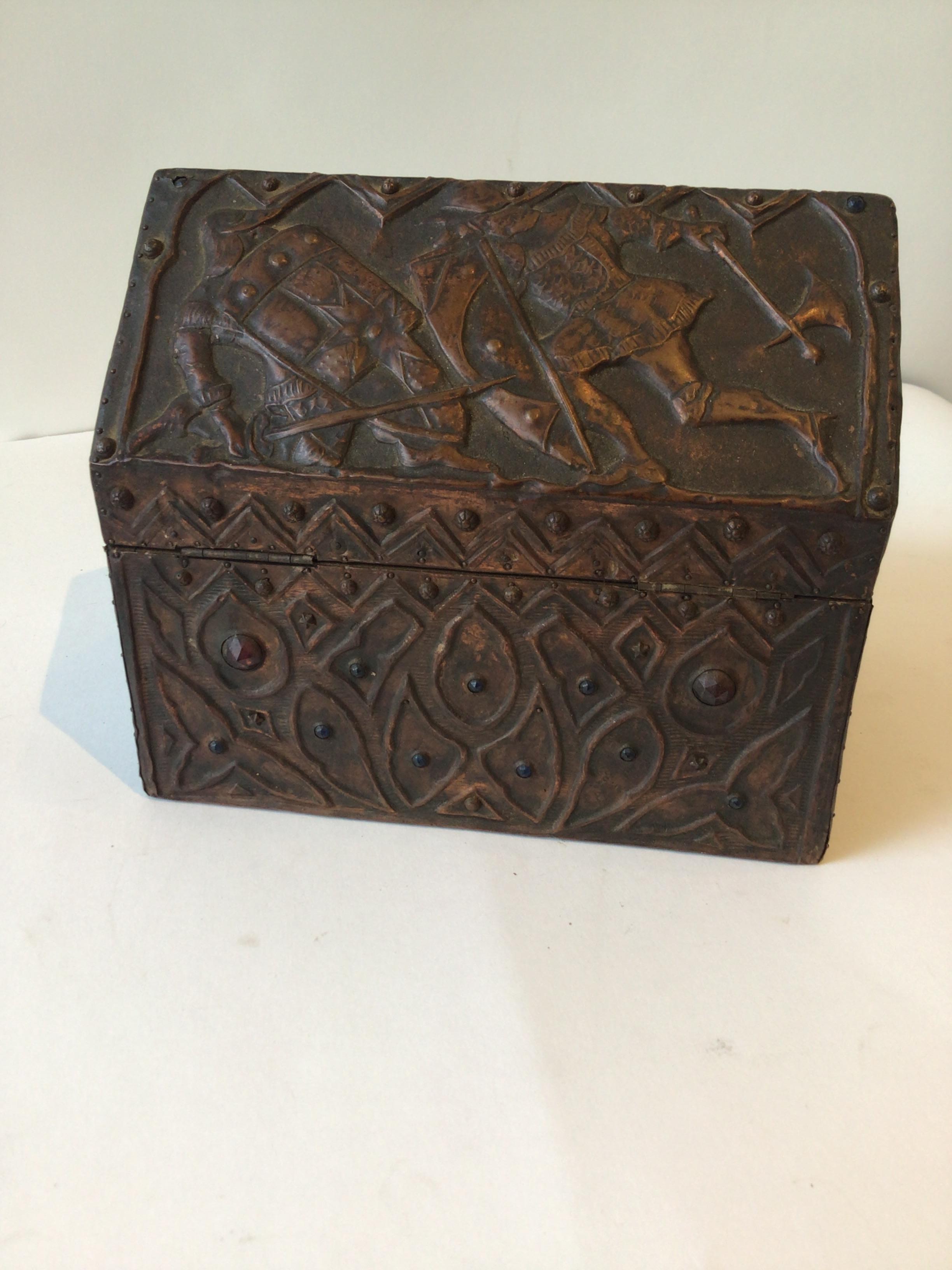 Early 20th Century 1920s Copper Warriors Box with Jewels