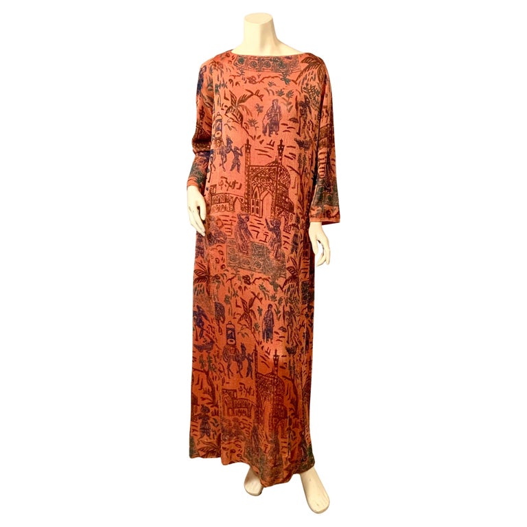 1920's Coral Jersey Dress with A Middle Eastern Inspired Design