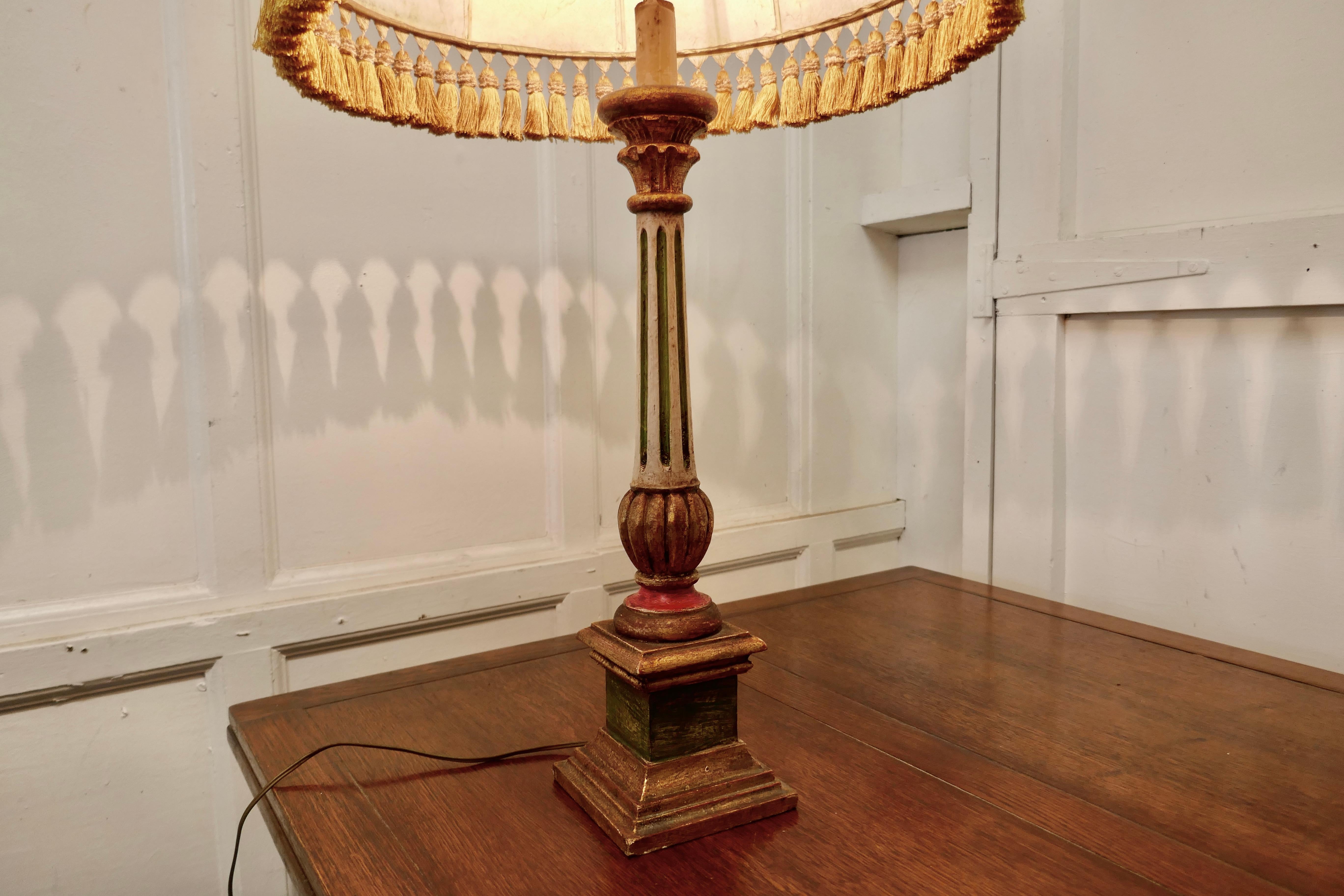 Classical Roman 1920s Corinthian Column Painted Lamp, Vellum Shade
