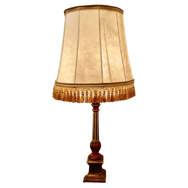 1920s Corinthian Column Painted Lamp, Vellum Shade For Sale at 1stDibs