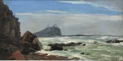 Cornish Coastal Seascape with Tin Mines overlooking Cliffs, signed English Oil