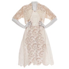 1950S Off White Strapless Dress Made From Victorian Hand Embroidered Cotton Eye