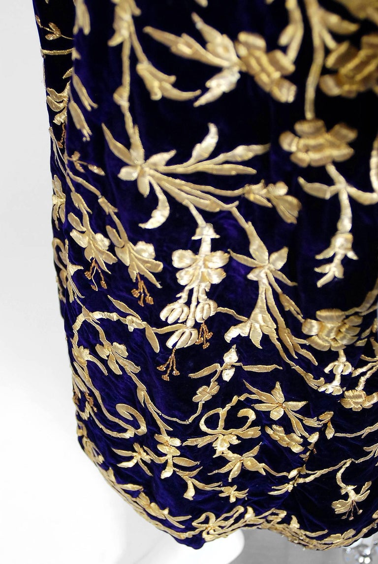 1920's Couture Purple Silk-Velvet Embroidered Metallic Gold Bullion ...