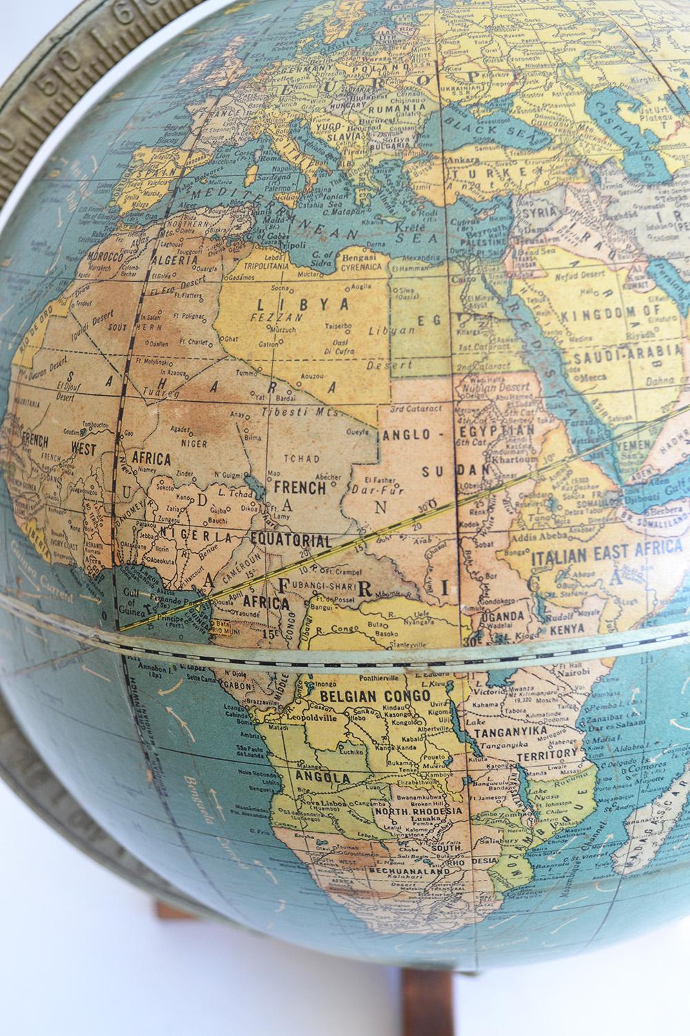 American 1920's Cram's Universal Terrestrial Globe 10.5 Inch on Walnut Base