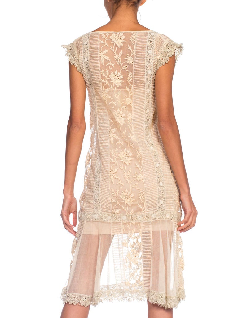 cream gatsby dress Cream and Gold 1920s Beaded Flapper Dress-Cremieux