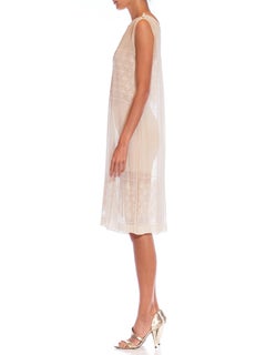 1920S Cream Embroidered Cotton Straight Cut Dress