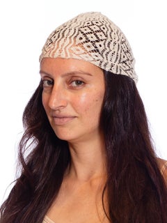 1920S Cream Hand Crochet Cotton Lace Beret Or Cloche Hat