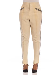 1920S Cream Linen Men's Victorian Cavalry Military Style Pants