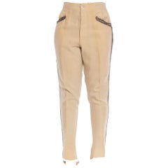 1920S Cream Linen Men's Victorian Cavalry Military Style Pants