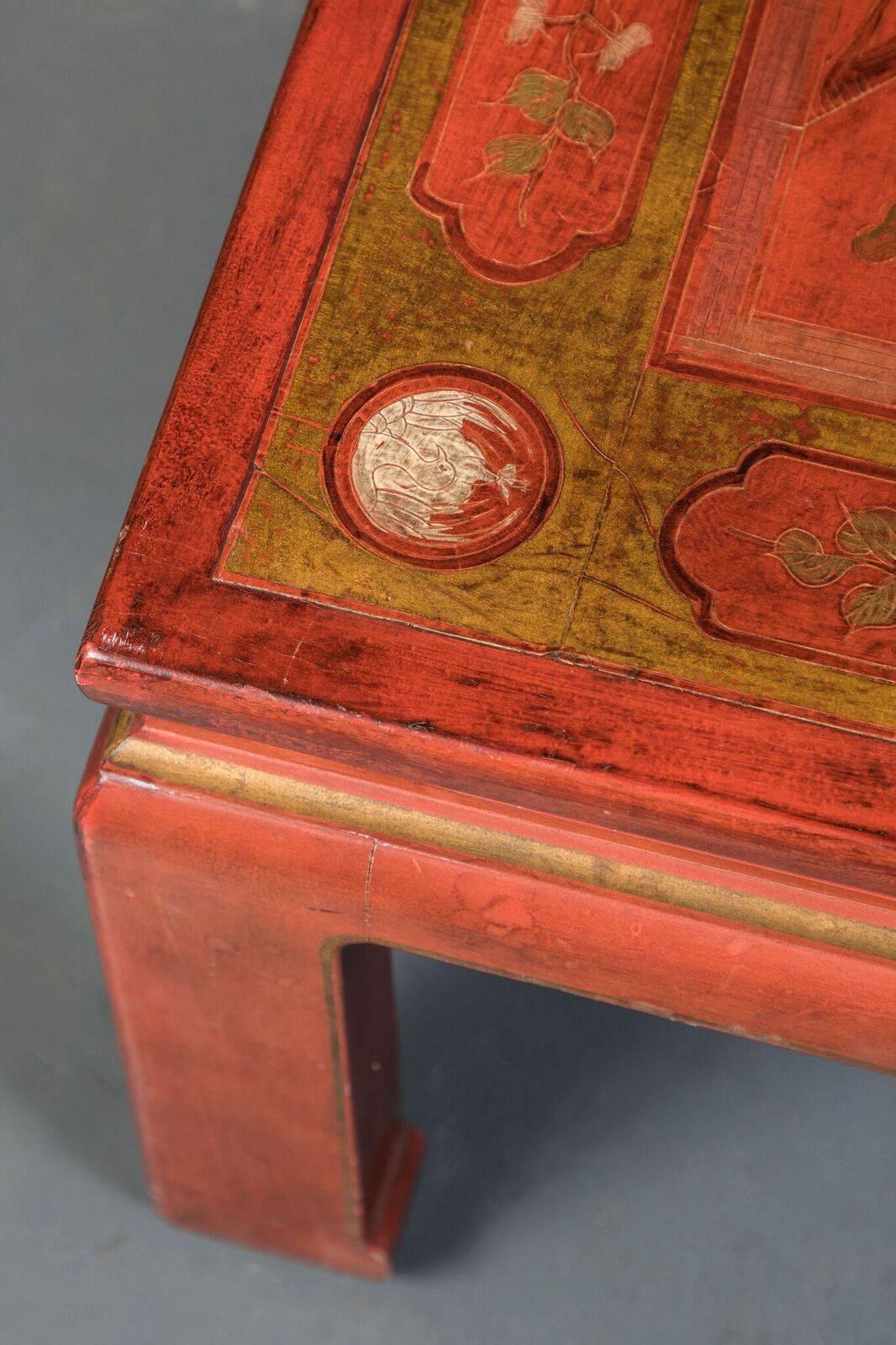 1920s, Crimson, Chinoiserie Coffee Table In Good Condition In Newport Beach, CA