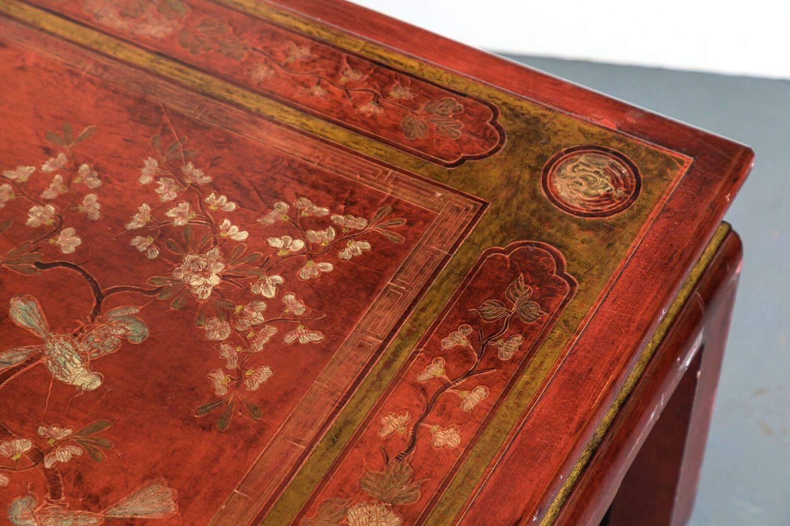 Wood 1920s, Crimson, Chinoiserie Coffee Table