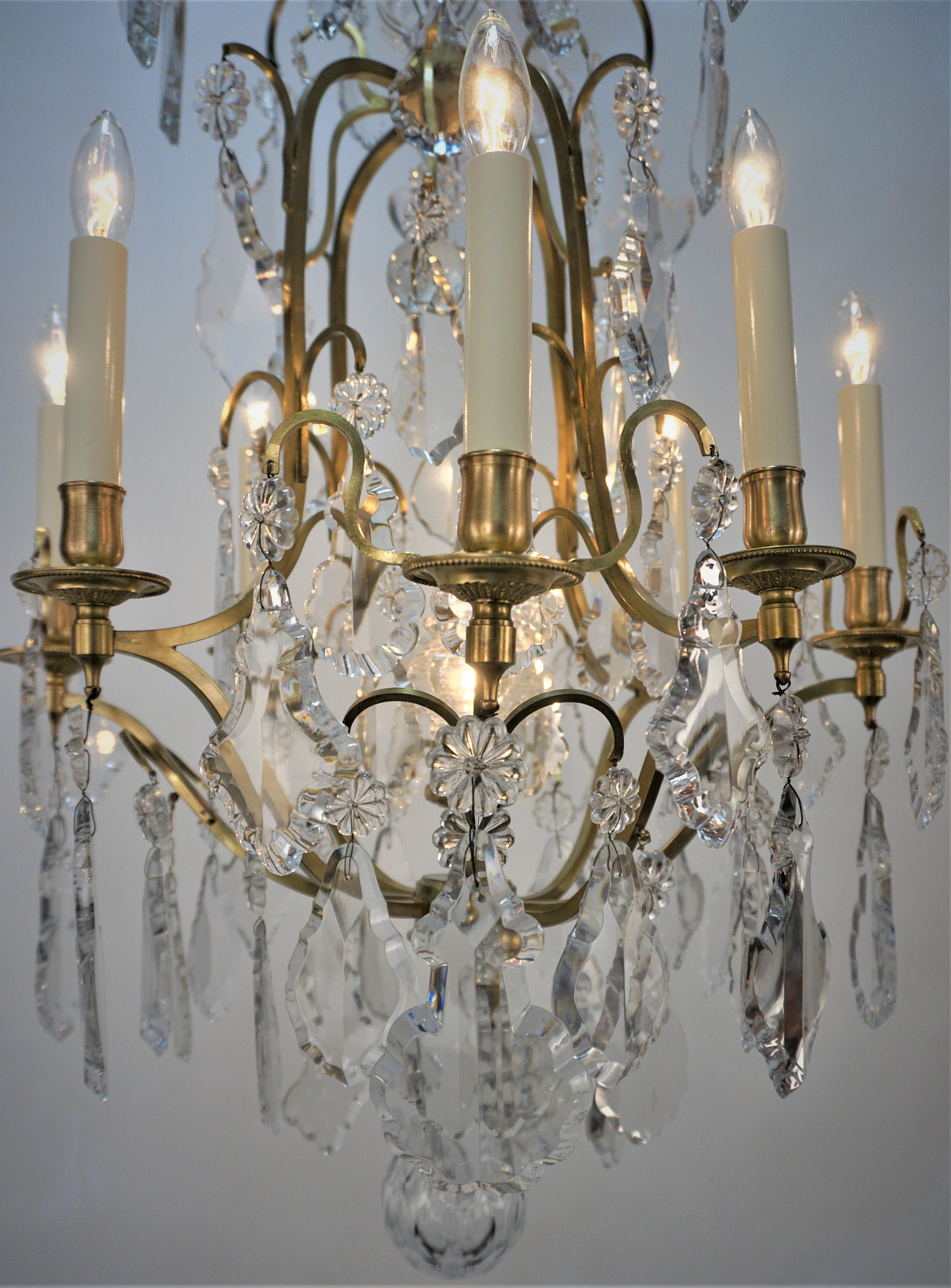 1920's Crystal and Bronze Nine Light Chandelier In Good Condition For Sale In Fairfax, VA