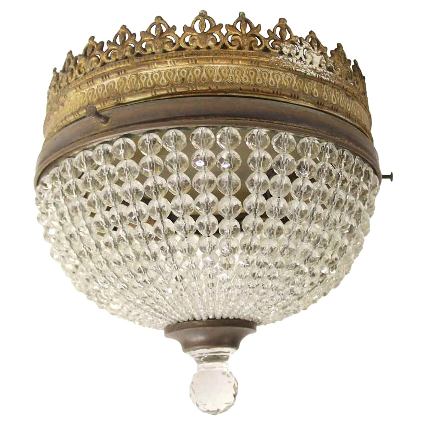 1920s Crystal Bead and Bronze Flushmount Light with Two Lights
