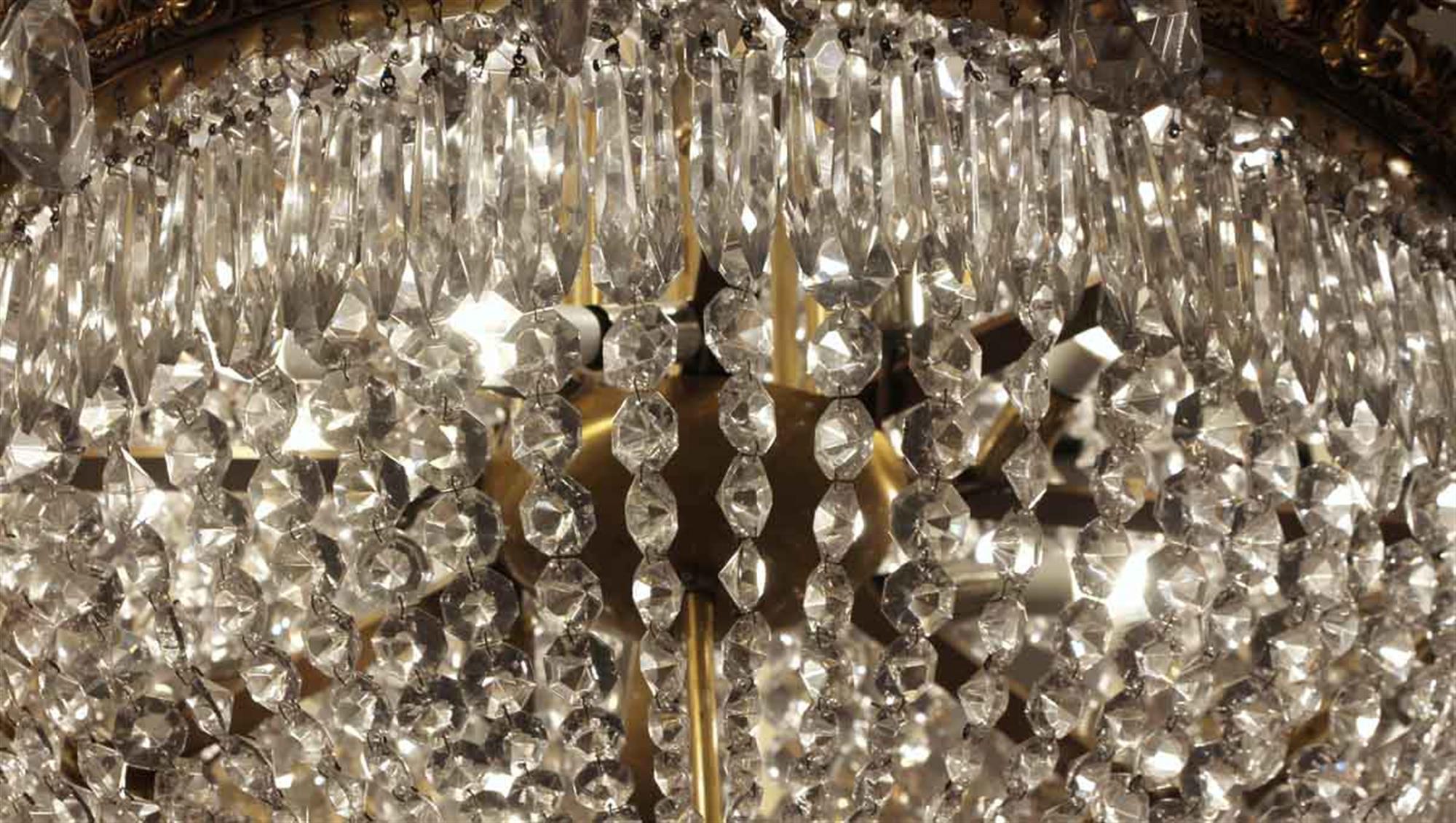 American 1920s Crystal Bronze Empire Chandelier NYC Palace Hotel Lobby
