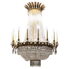 1920s Crystal and Bronze Empire Style Chandelier from the NYC Palace Hotel Lobby