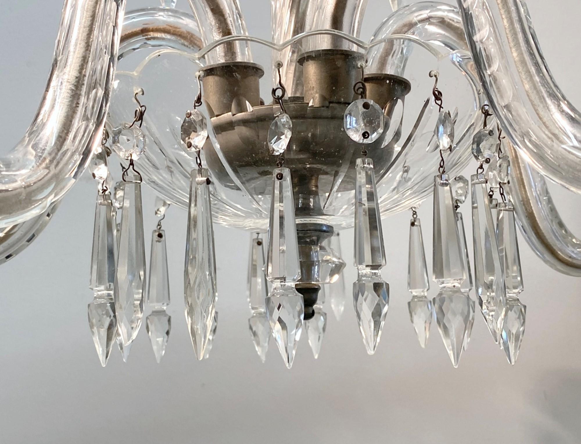 1920s Crystal Chandelier with 5 Arms and Long Crystals For Sale 5