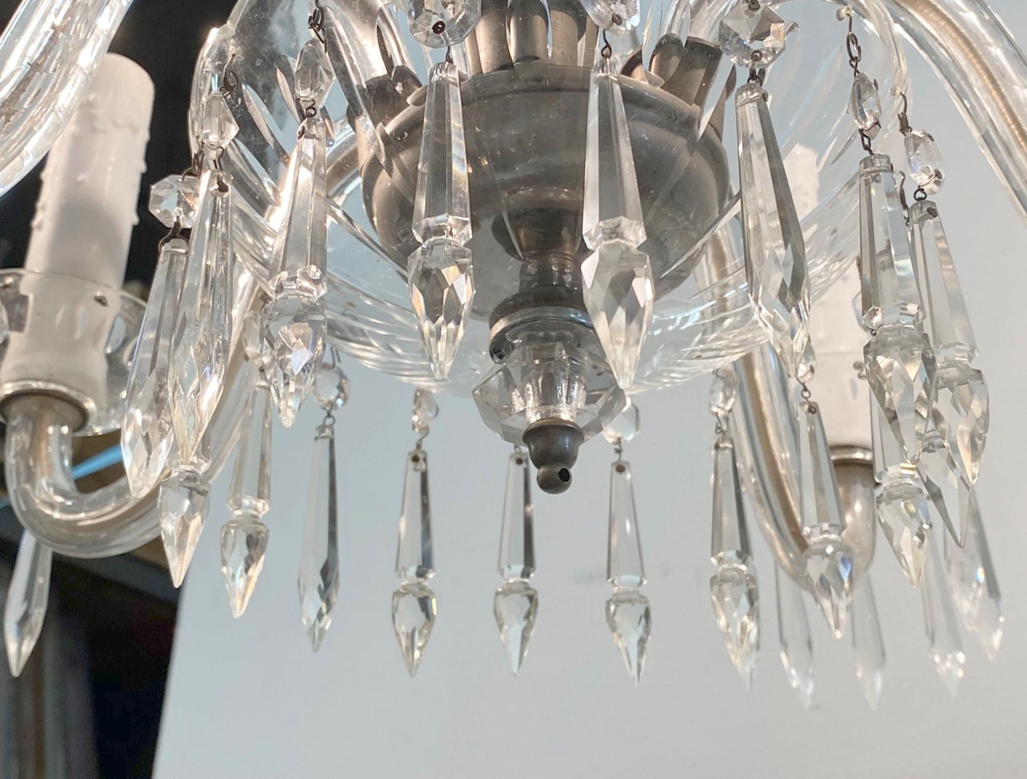 1920s Crystal Chandelier with 5 Arms and Long Crystals For Sale 6