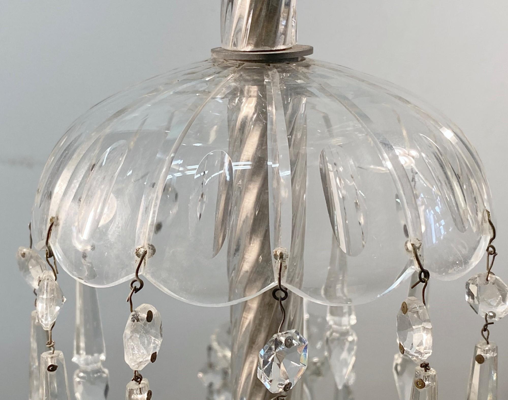 1920s Crystal Chandelier with 5 Arms and Long Crystals For Sale 7