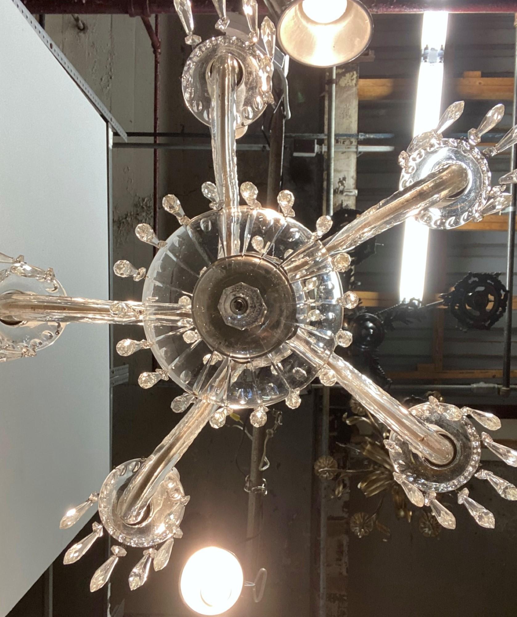 1920s Crystal Chandelier with 5 Arms and Long Crystals For Sale 1