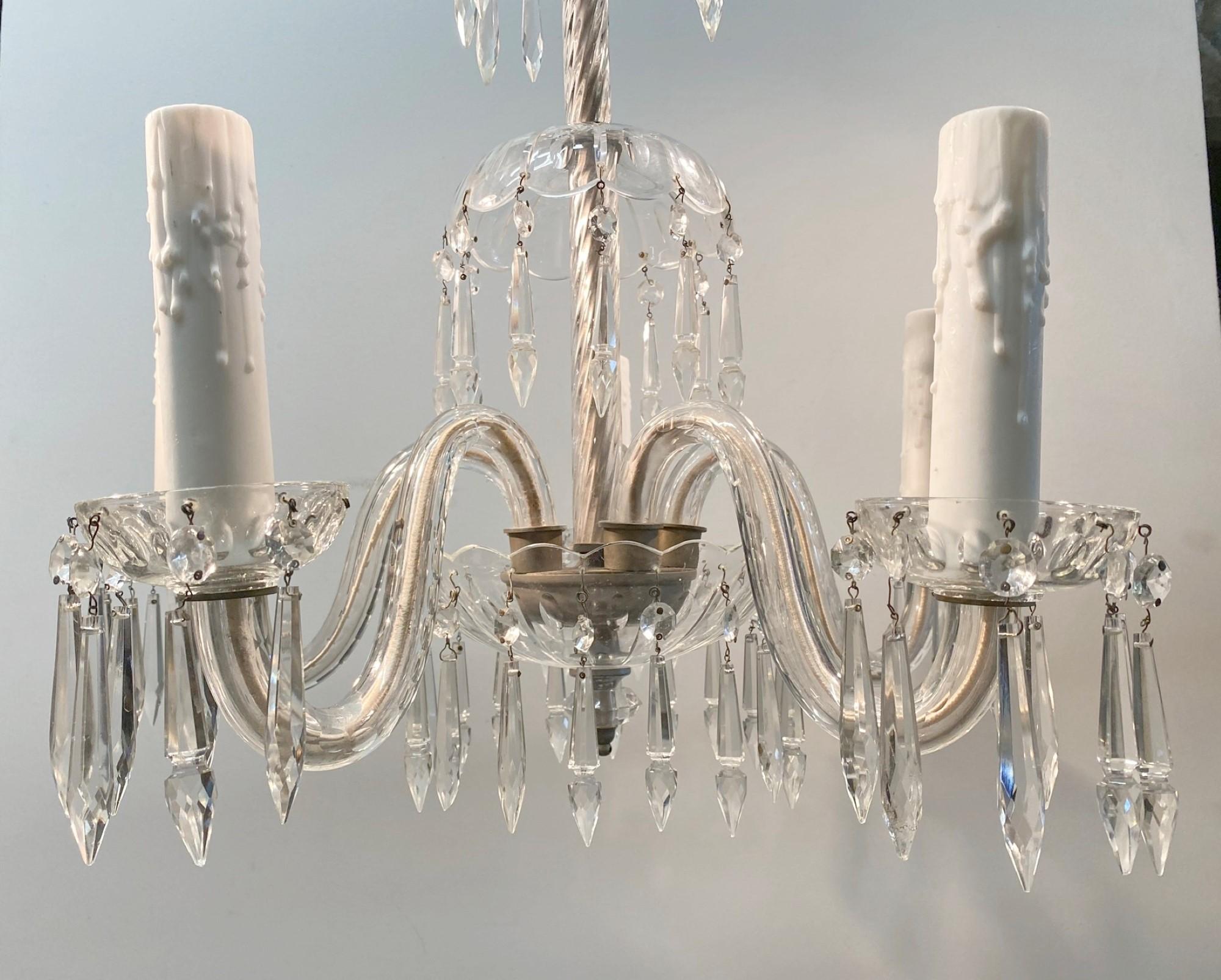 1920s Crystal Chandelier with 5 Arms and Long Crystals For Sale 3