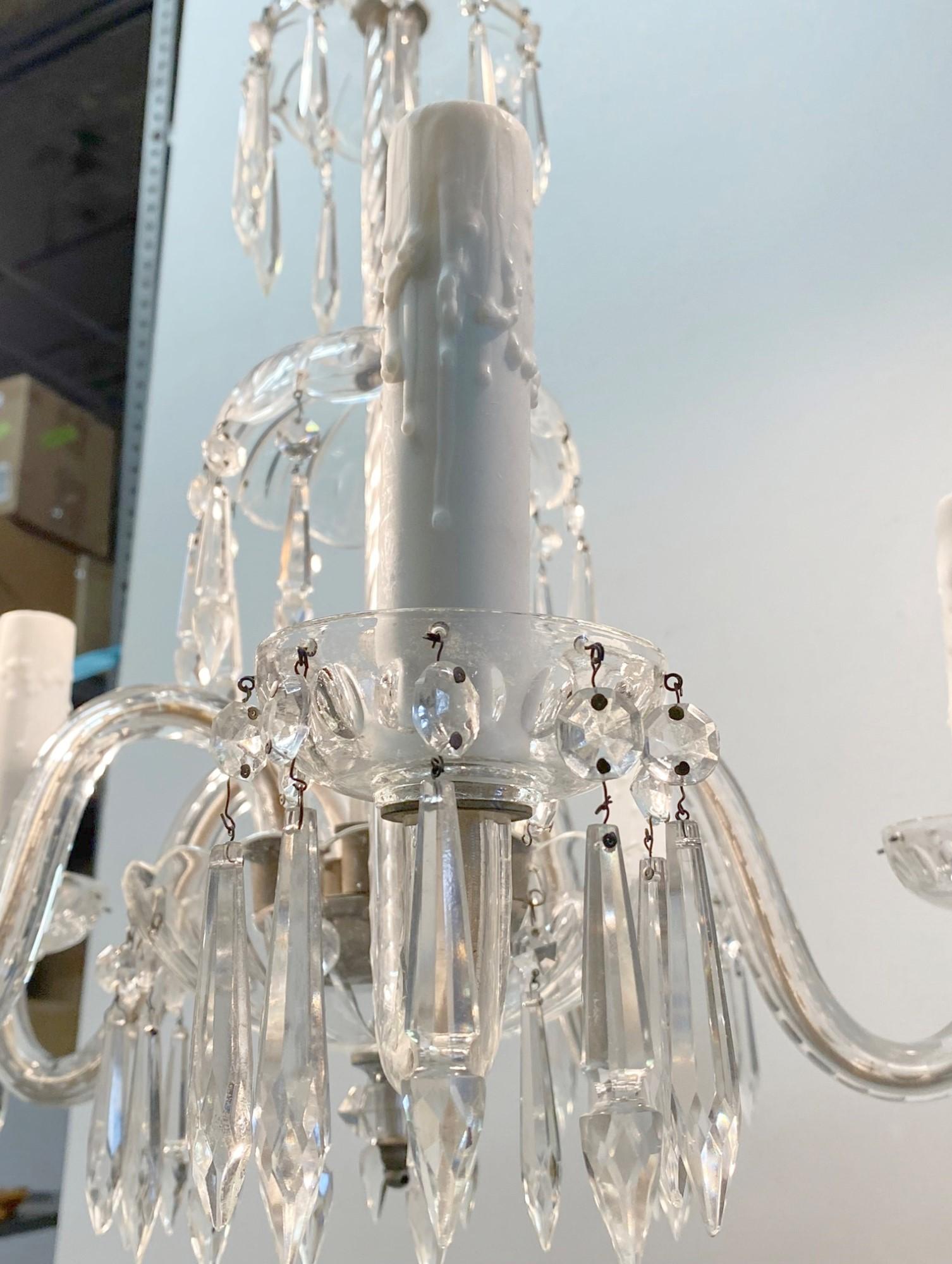 1920s Crystal Chandelier with 5 Arms and Long Crystals For Sale 4