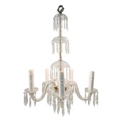 Antique 1920s Crystal Chandelier with 5 Arms and Long Crystals