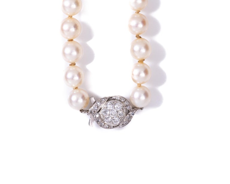 1920s Cultured Pearl Necklace with Diamond Clasp For Sale at 1stDibs ...