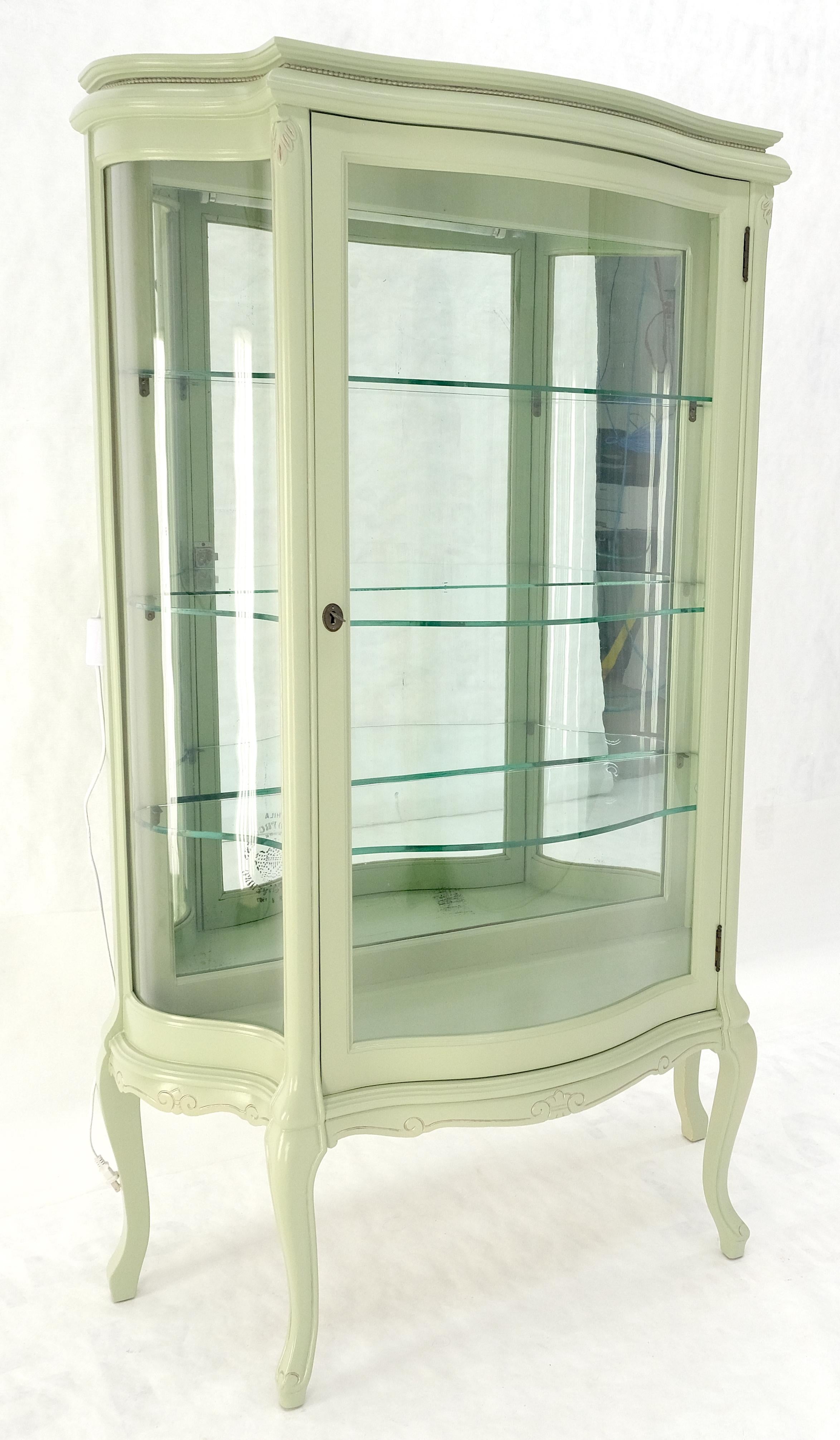 Vitrine en verre incurvée des années 1920, finition laquée ton Olive, MINT ! en vente 6