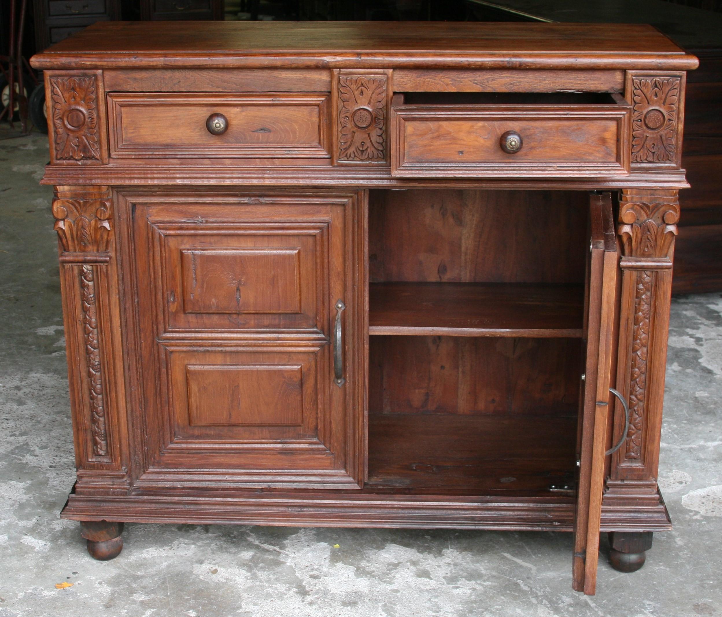Hand-Crafted 1920s Custom Made Solid Teak Wood Elegant Vanity from a French Colonial Home