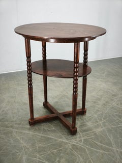1920s Czech Art Deco Oval Beech Side Table with Lower Shelf