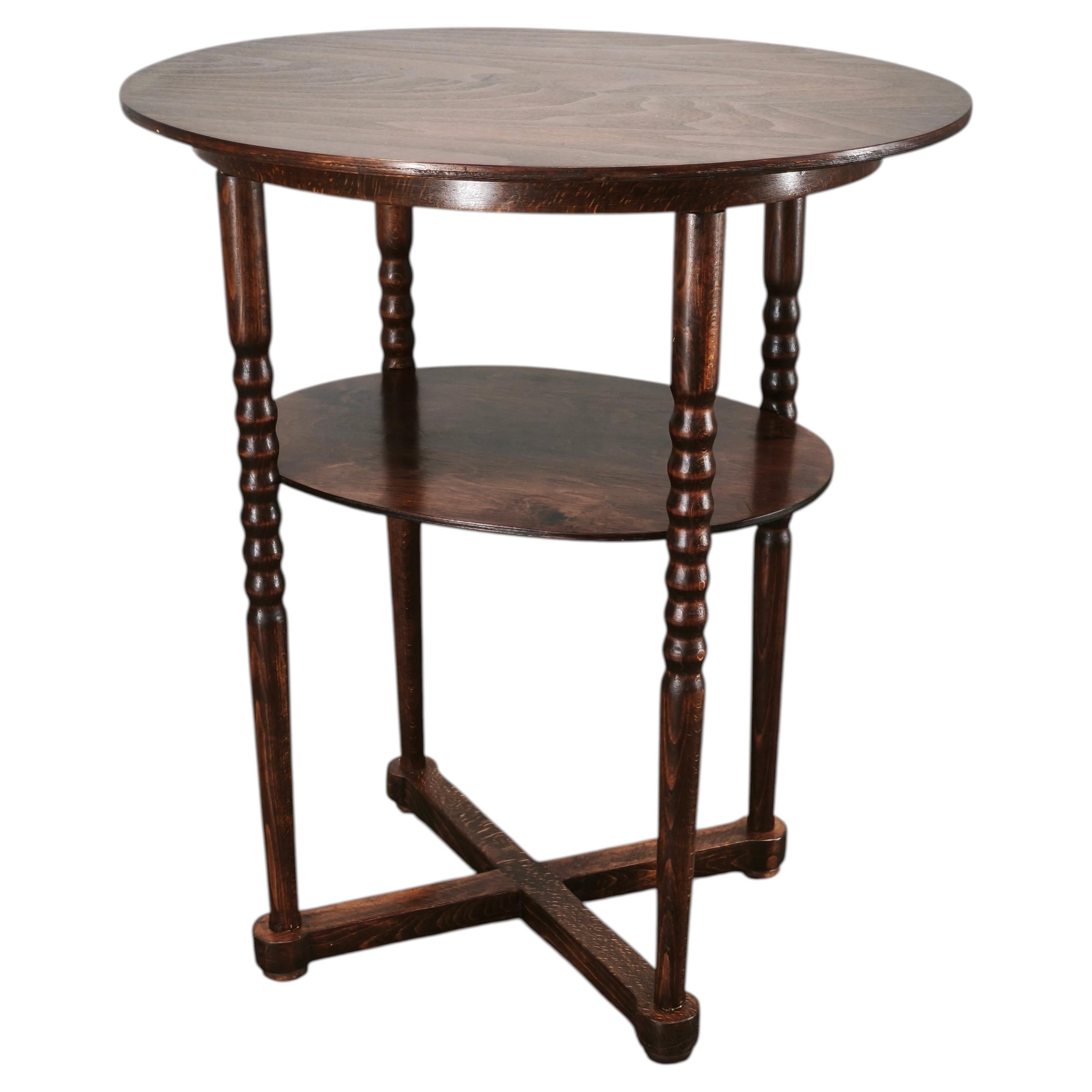 1920s Czech Art Deco Oval Beech Side Table with Lower Shelf For Sale