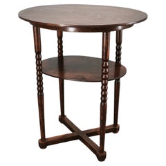 1920s Czech Art Deco Oval Beech Side Table with Lower Shelf