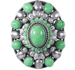 1920s Czech Art Nouveau Silver Peking Glass Pendant Necklace