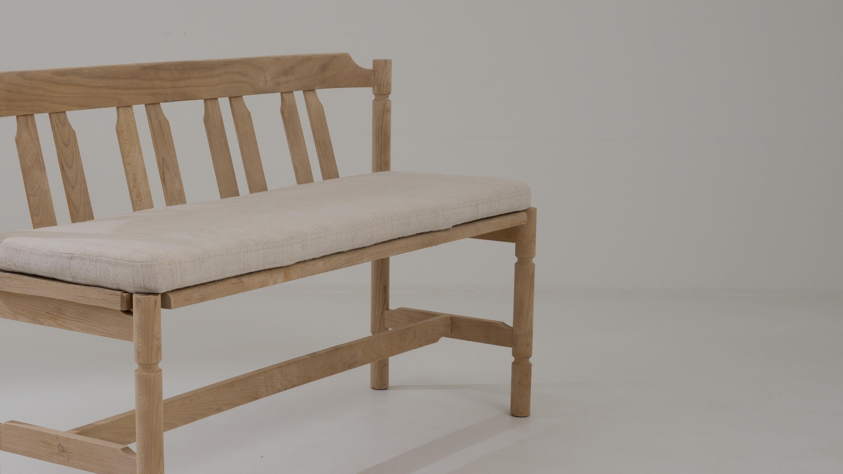1920s Czech Country Upholstered Wooden Bench 5