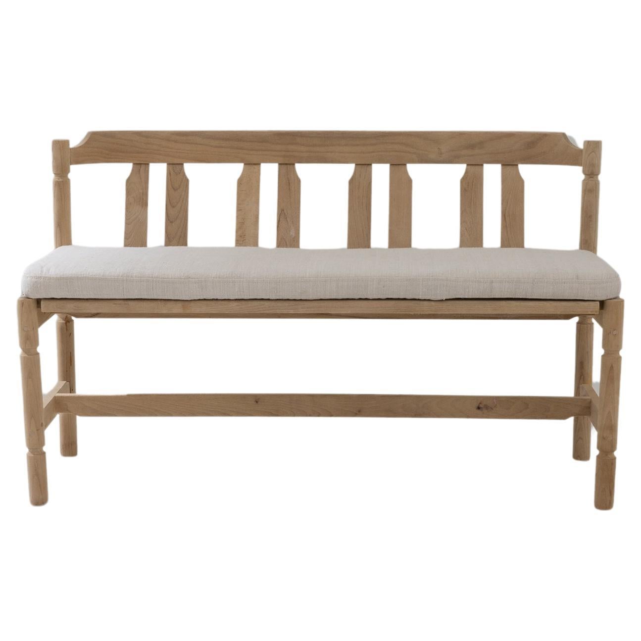 1920s Czech Country Upholstered Wooden Bench For Sale