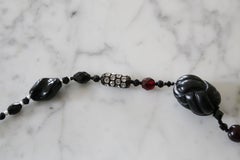 1920's Czech Crystal & Black Glass Art Deco Sautoir Necklace