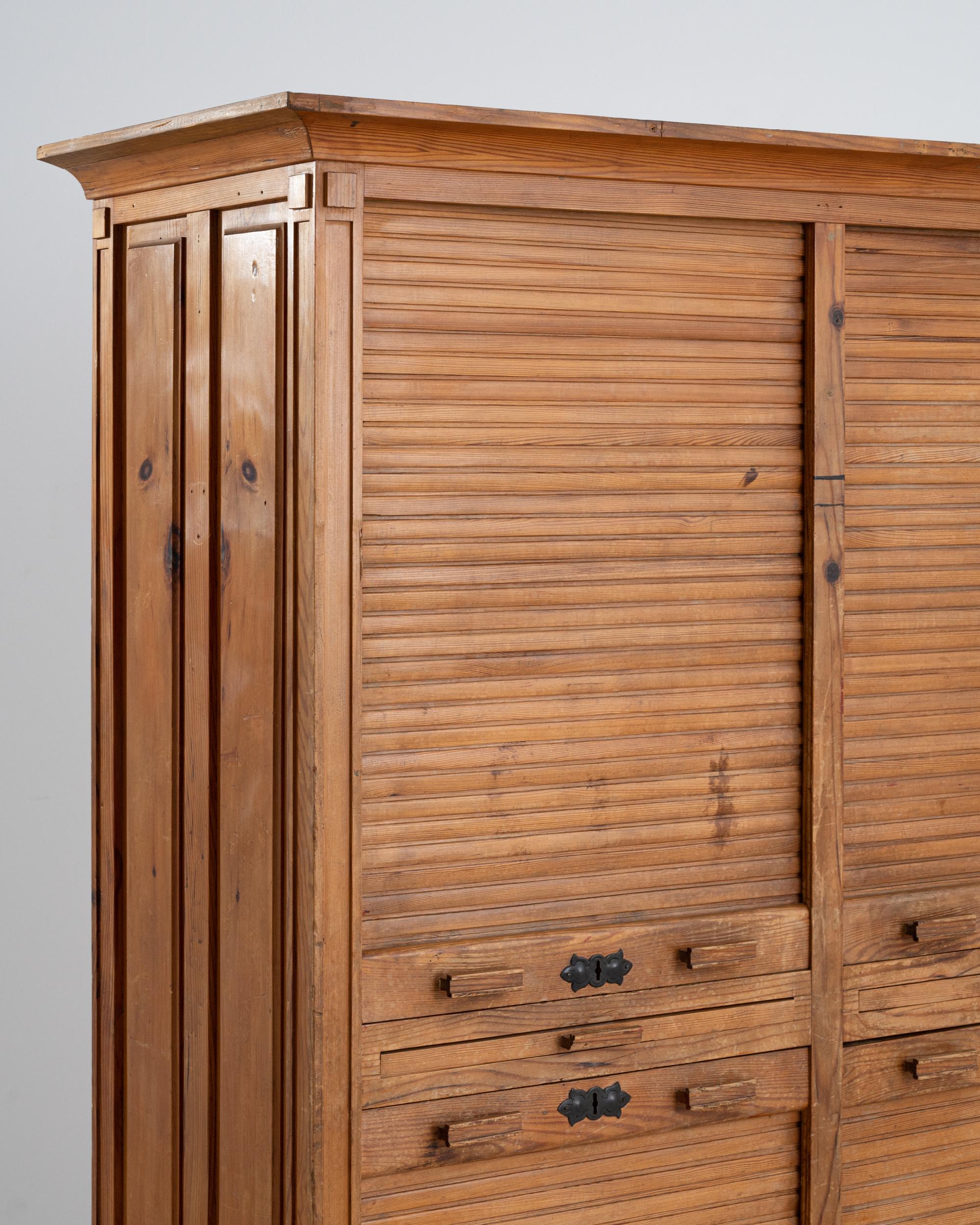 1920s Czech Wooden Tambour Door Cabinet 1