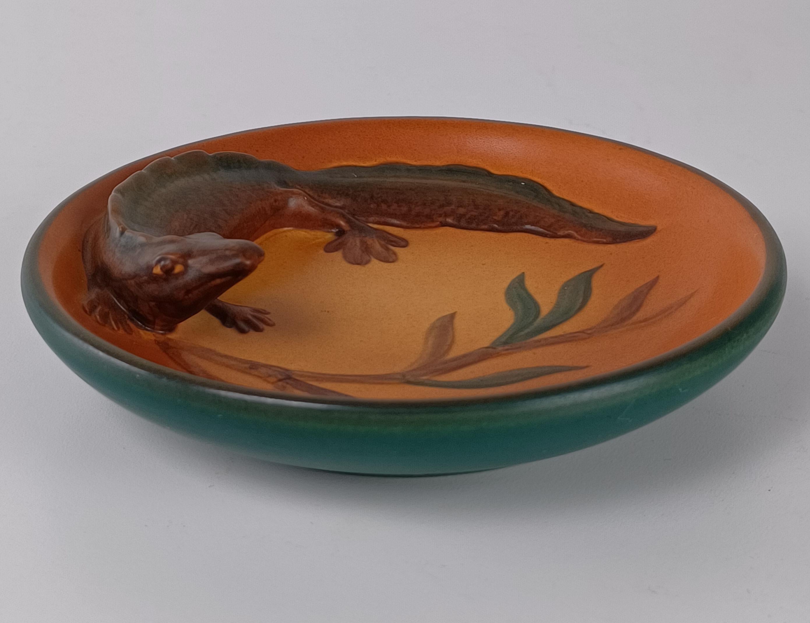 1920's Danish Art Nouveau Handcrafted Fish and Salamander Bowls by Ipsens Enke In Good Condition For Sale In Knebel, DK