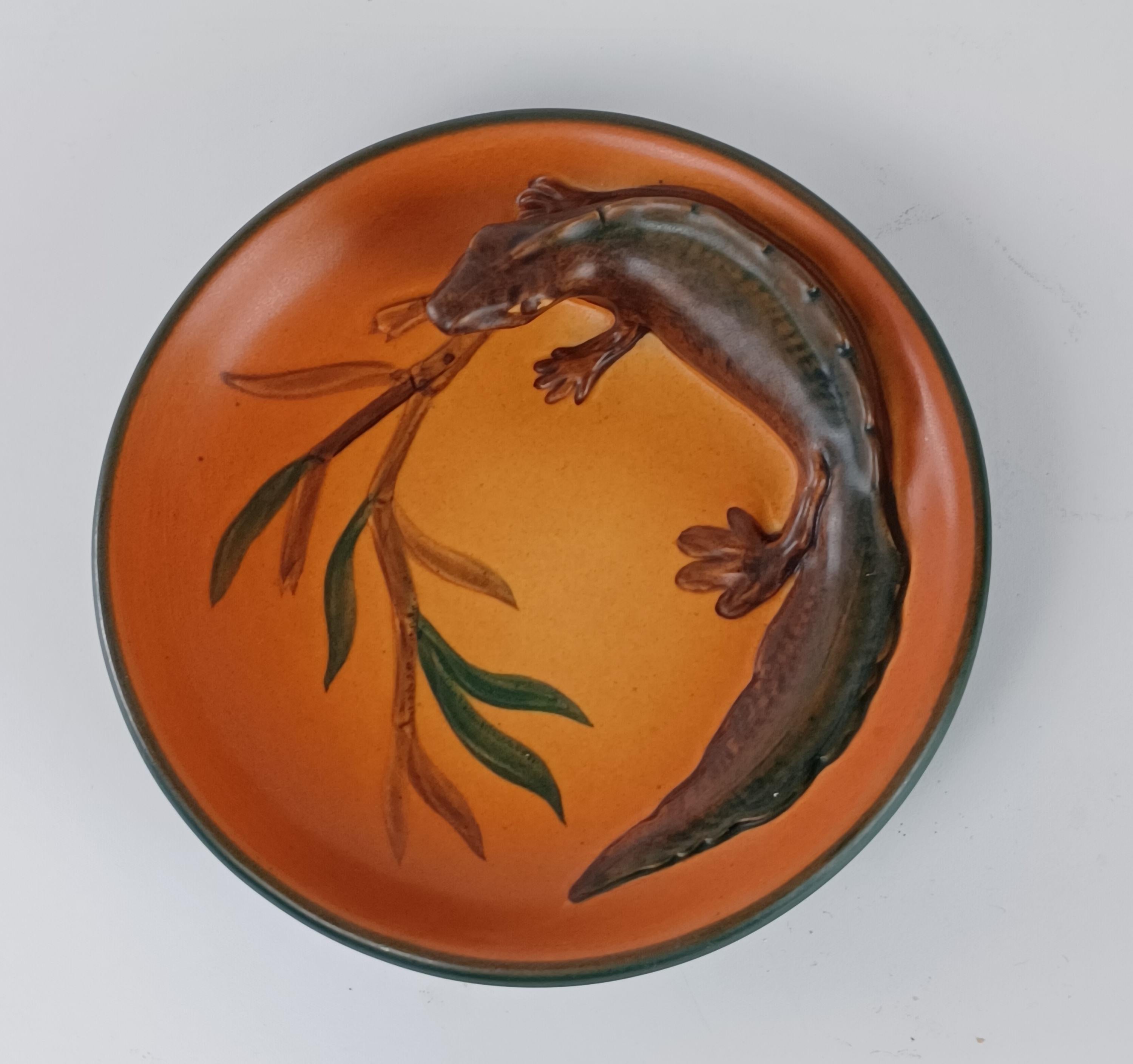 Early 20th Century 1920's Danish Art Nouveau Handcrafted Fish and Salamander Bowls by Ipsens Enke For Sale