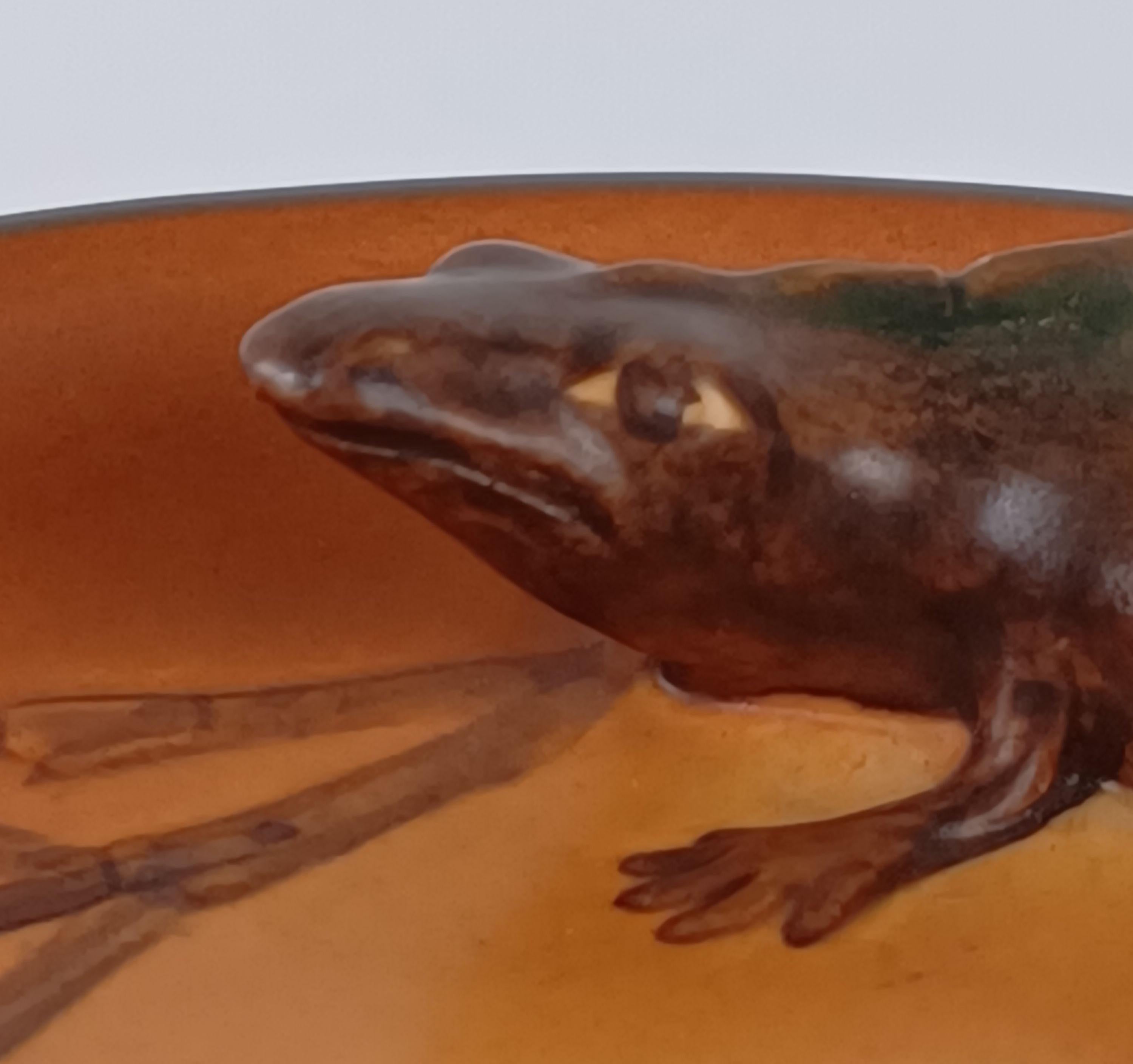 Ceramic 1920's Danish Art Nouveau Handcrafted Fish and Salamander Bowls by Ipsens Enke For Sale