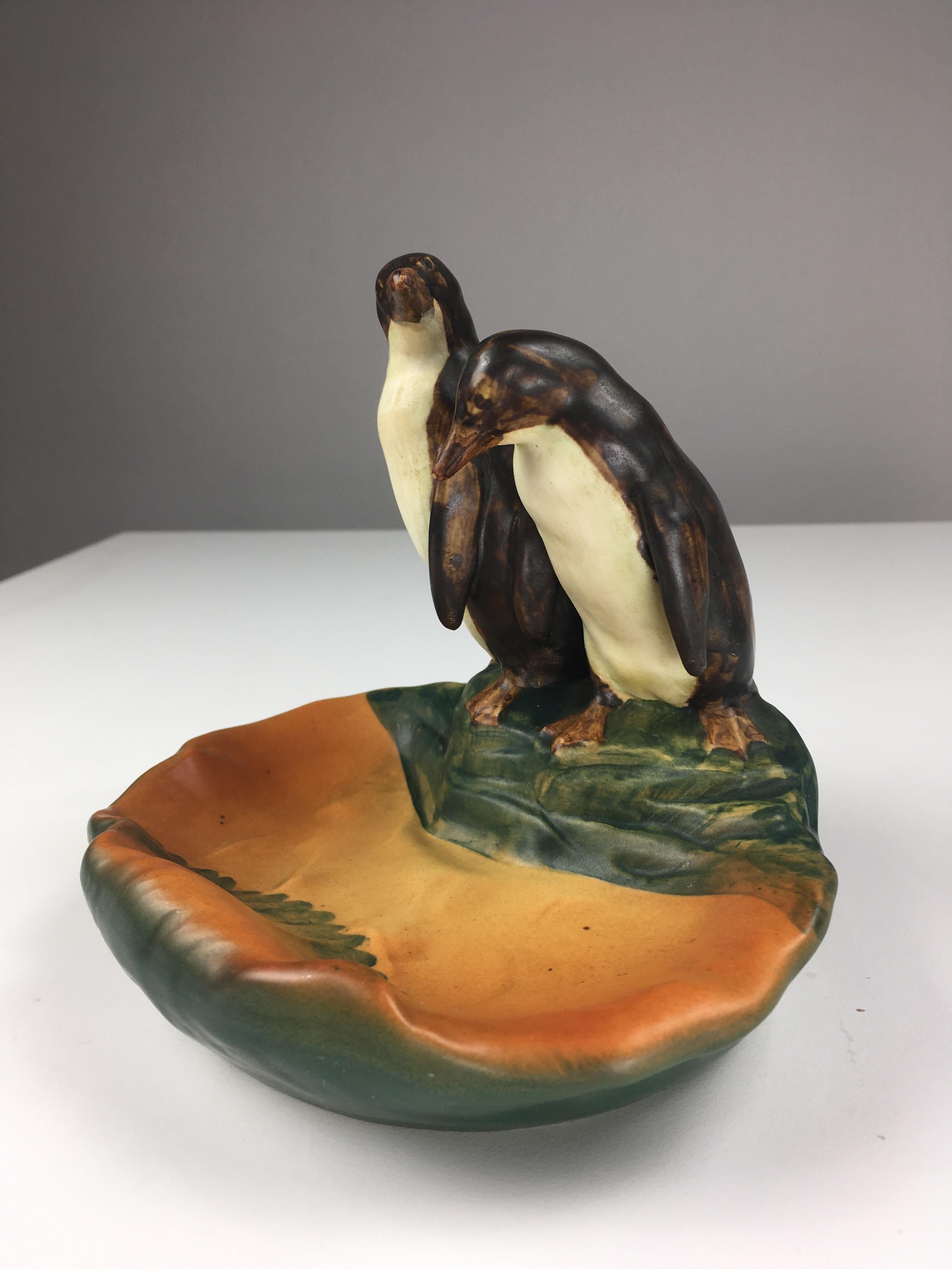 Early 20th Century 1920's Danish Hand-Crafted Art Nouveau Penguin Ash Tray / Bowl by P. Ipsens Enke