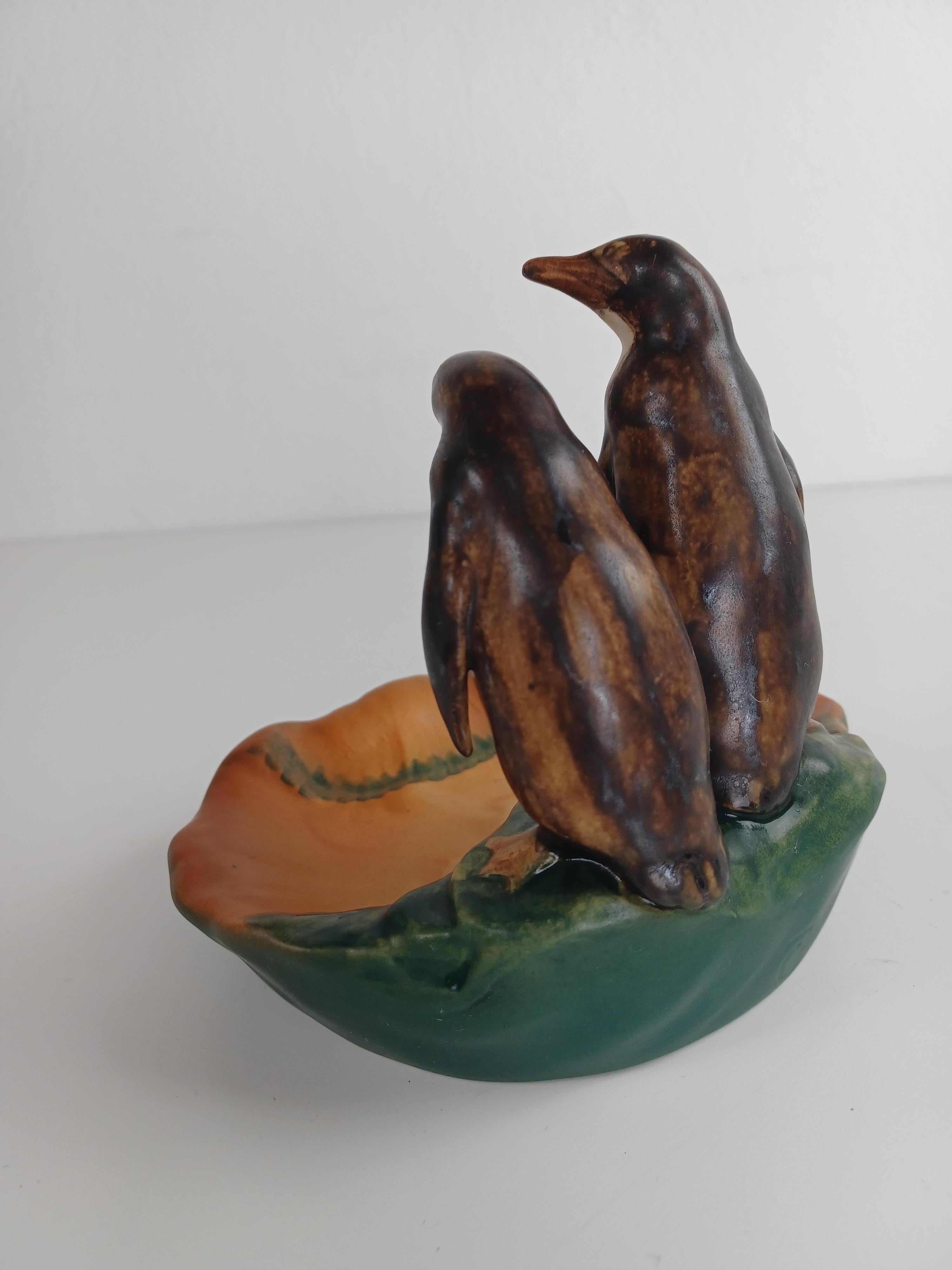 1920's Danish Hand-Crafted Art Nouveau Penguin Ash Tray / Bowl by P. Ipsens Enke In Good Condition For Sale In Knebel, DK